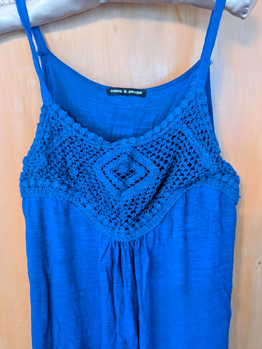 Cable & Gauge Boho Royal Blue Crochet Yoke Spaghetti Strap Camisole